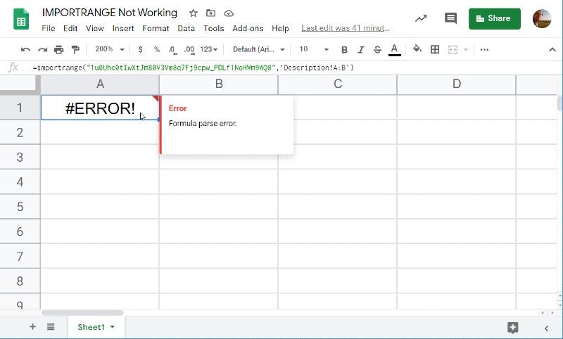 Ejemplo de error con IMPORTRANGE