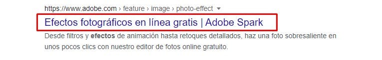 Ejemplo de meta titulo en la SERP