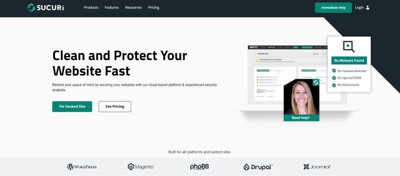 interfaz de seguridad informática Sucuri
