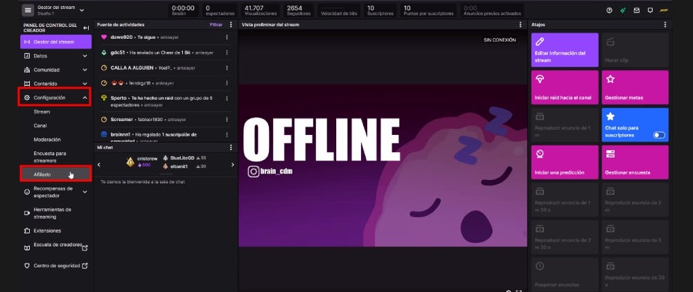 Paso 2 de cómo poner anuncios en Twitch