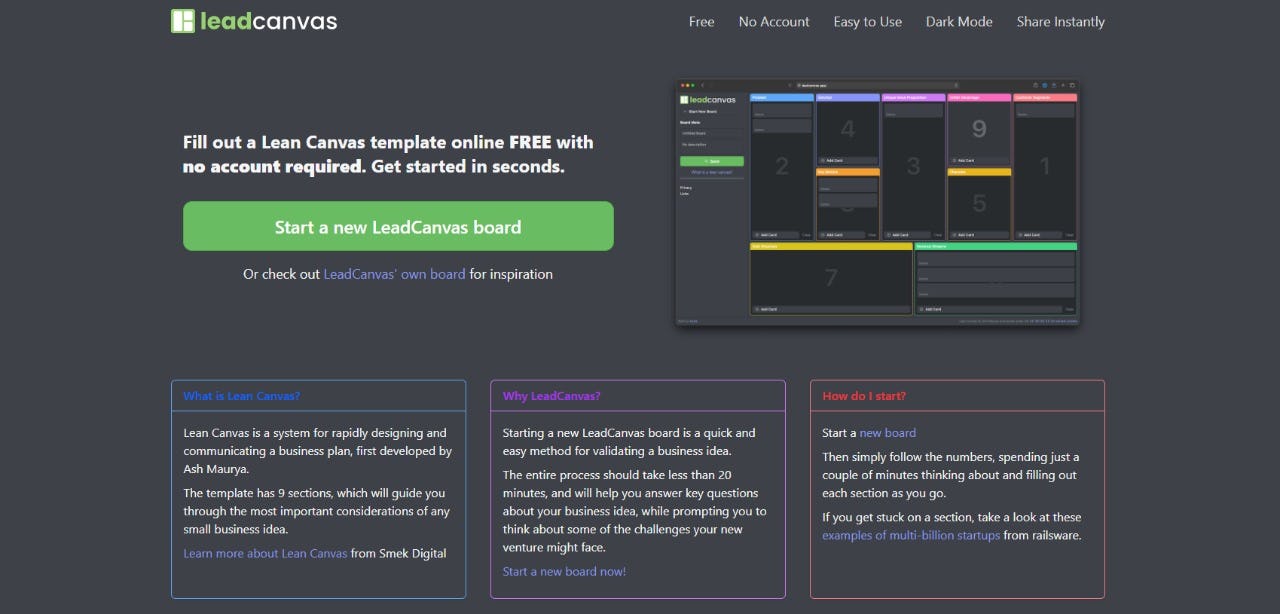 Leadcanvas modelo Canvas online