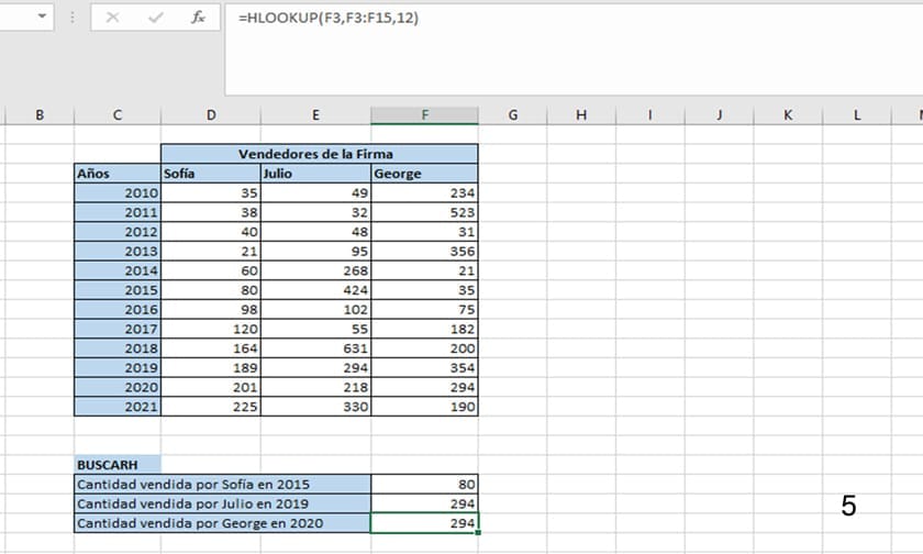 captura de como usar la función buscarh