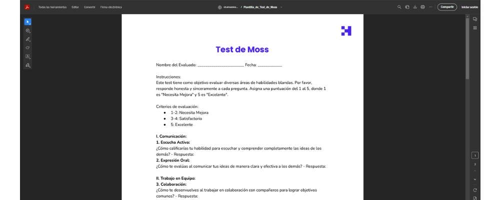 Plantilla de Test de Moss en PDF
