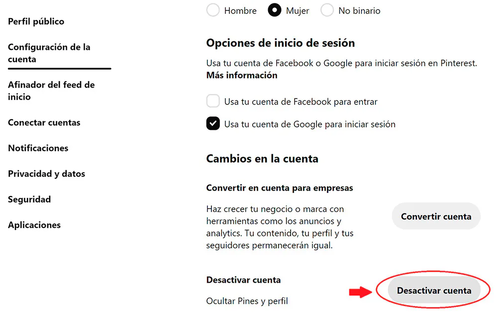 eliminar cuenta de pinterest tutorial