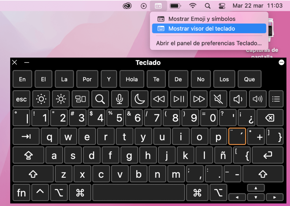 teclado en pantalla en Mac