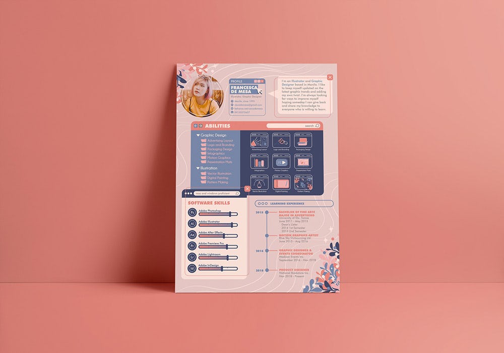 ejemplo de currículum creativo diseñado por Francesca de Mesa