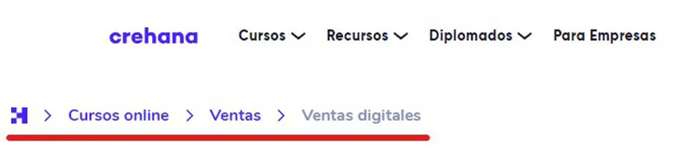 ejemplo de breadcrumbs de crehana