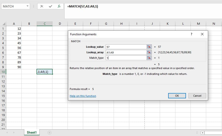 como usar la funcion coincidir excel