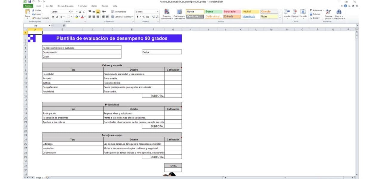 formato de evaluación de desempeño 90 grados