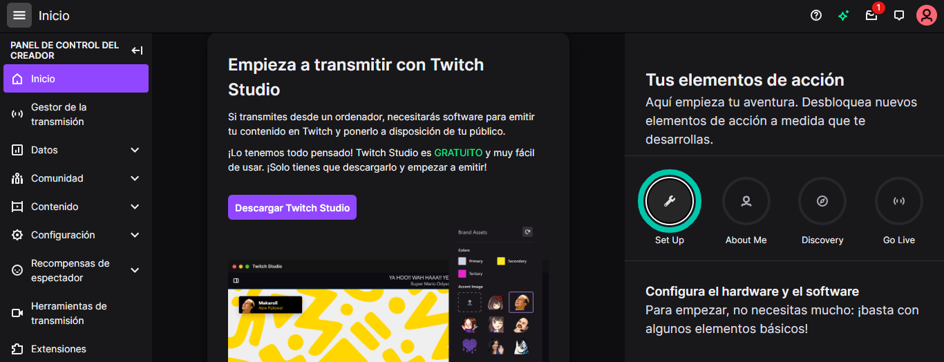panel de control de twitch