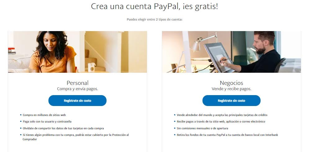 tipos de cuenta en PayPal