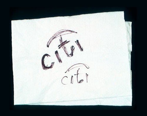 citibank logo en servilleta de paula scher