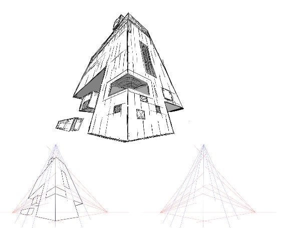 objeto de perspectiva de tres puntos