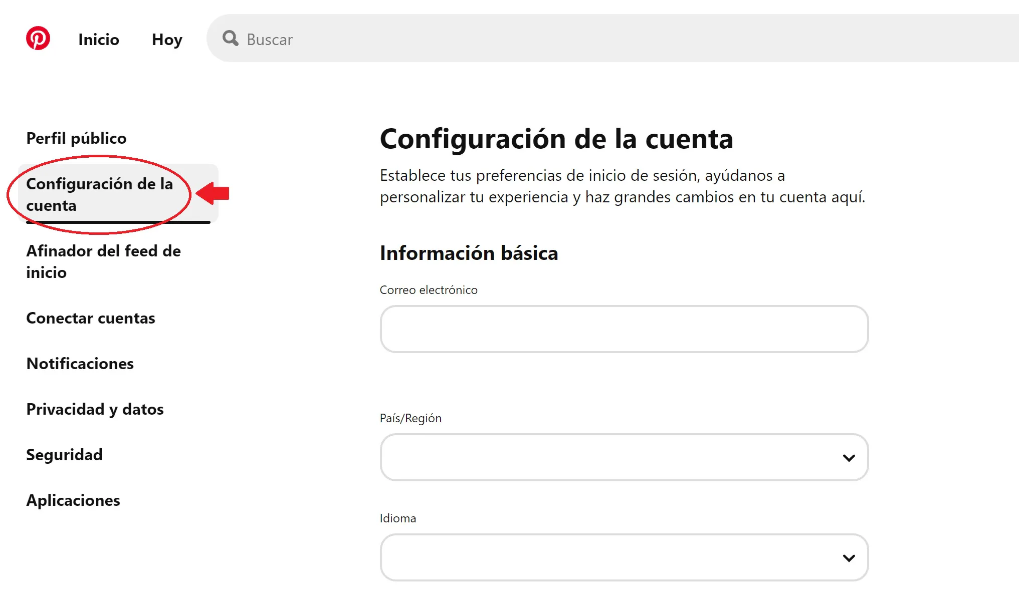 eliminar cuenta de pinterest configuracion
