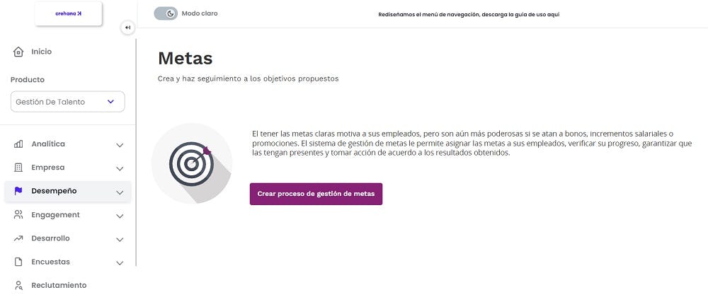 gestión de desempeño de Crehana