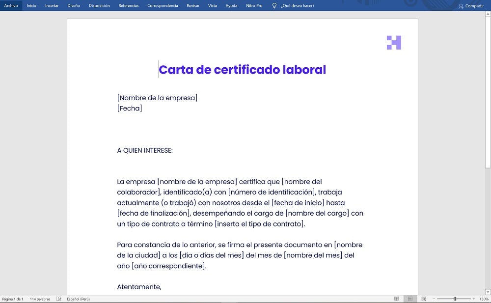 plantilla de carta de certificacion laboral gratis