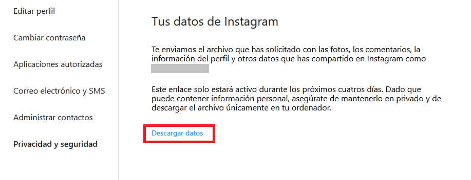 Descargar datos de Instagram