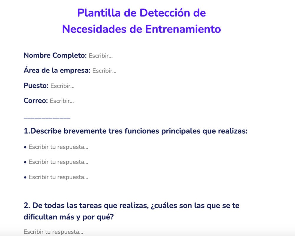 plantilla para identificar necesidades de capacitación