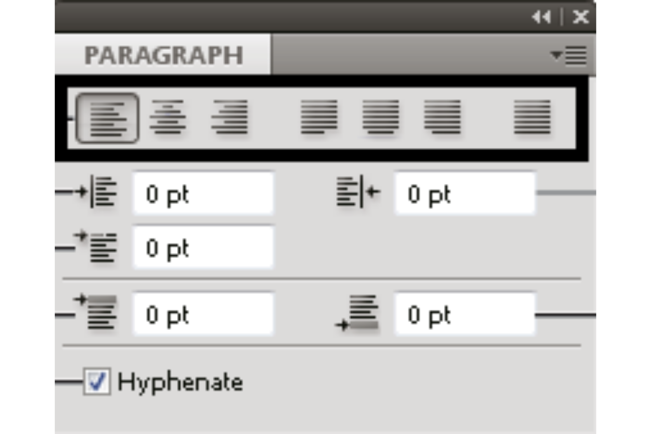 menú Párrafo de Adobe Photoshop