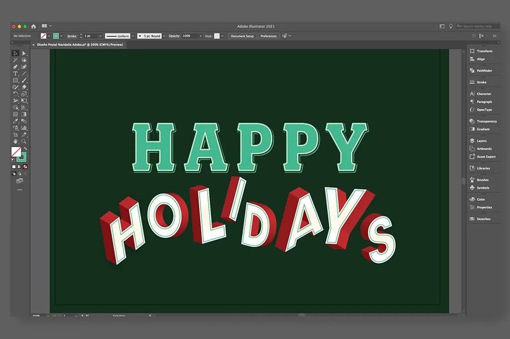 elección de tipografía en 3d para tarjetas de Navidad