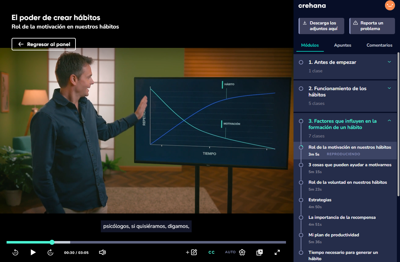 Curso online de El poder de crear hábitos en la plataforma de Desarrollo de Crehana