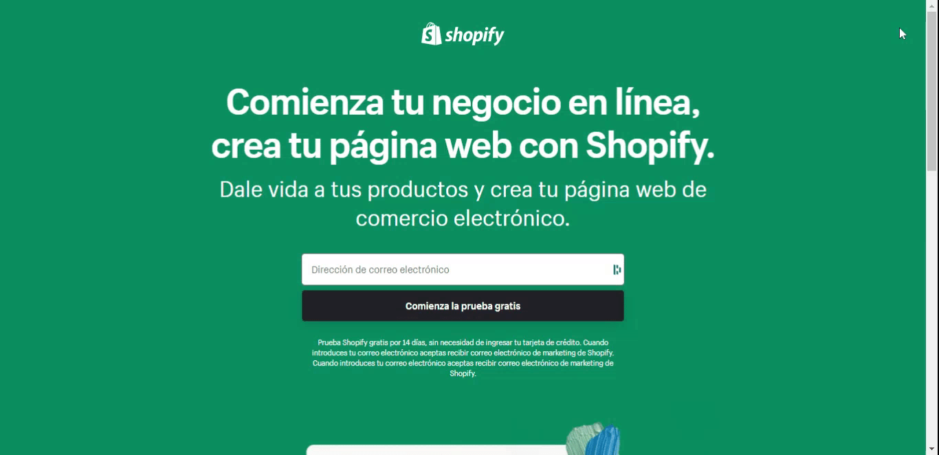 landing page de shopify como ejemplo de embudo de ventas