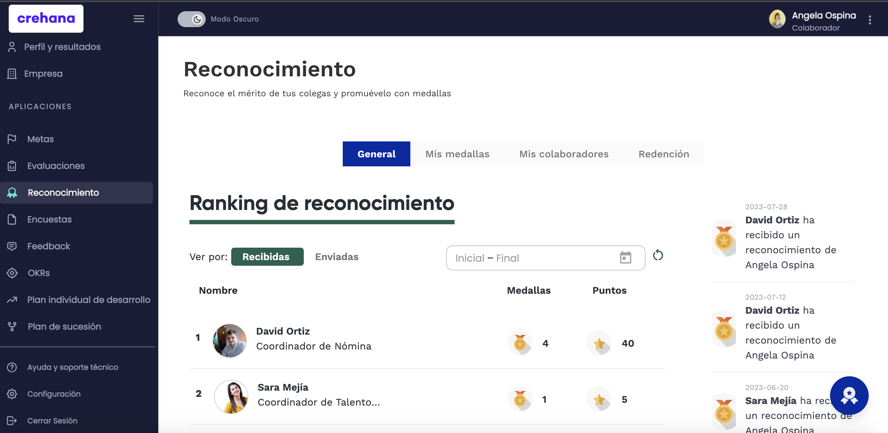 Herramienta de reconocimiento en la plataforma Crehana