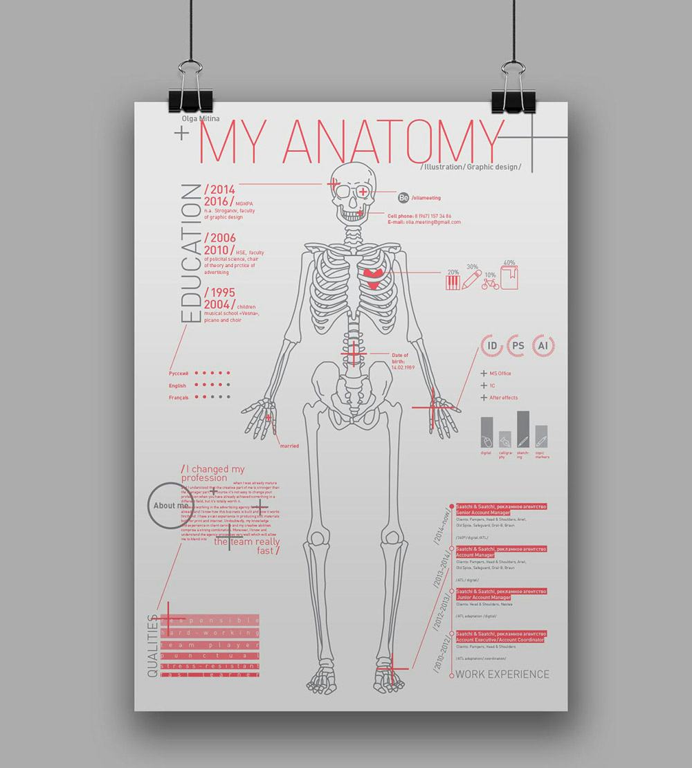 ejemplo de currículum creativo diseñado por Olga Mitina