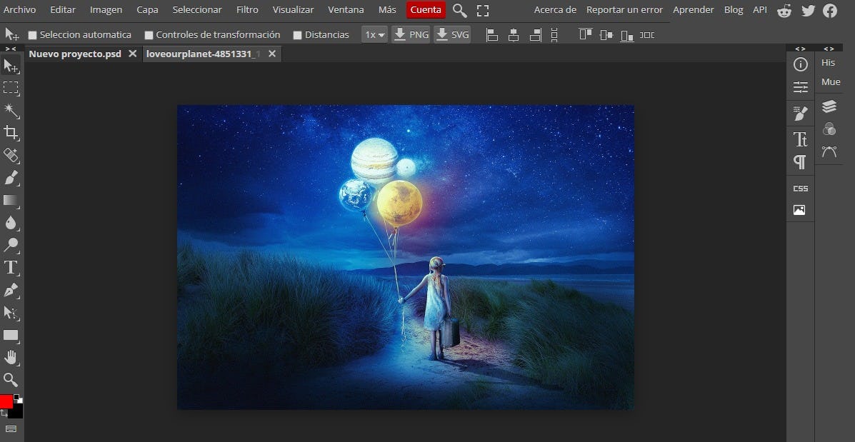 Photopea página web para blanquear fotos