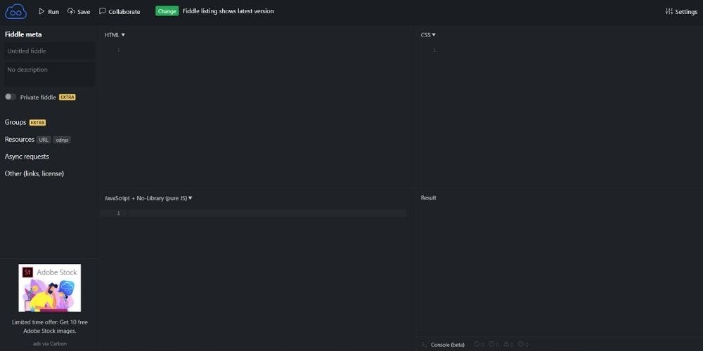  JSFiddle Javascript online