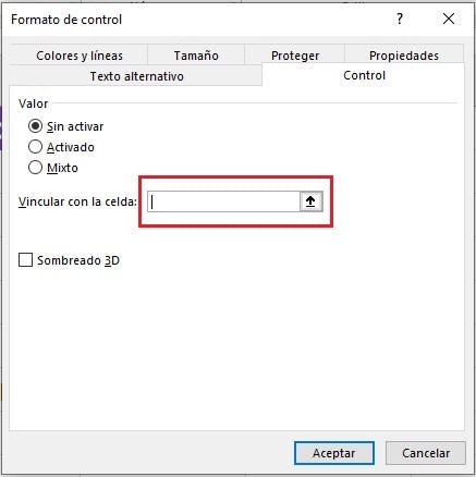 Formato de control Excel