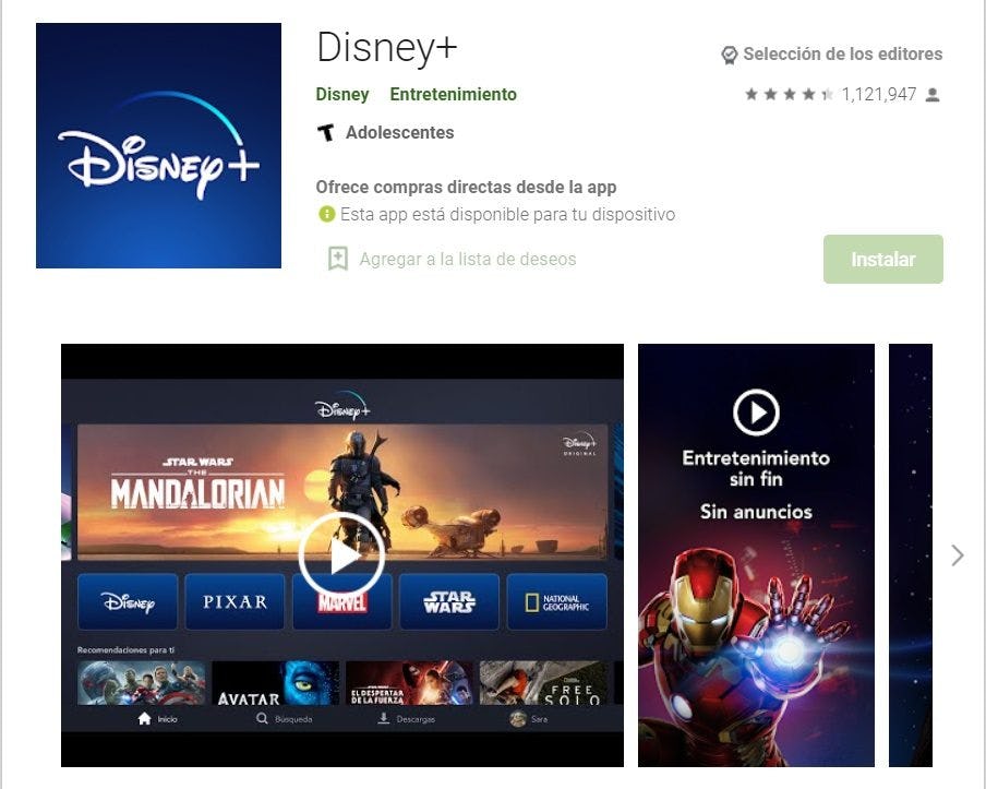 imagen de Disney+ app en la Play Store web