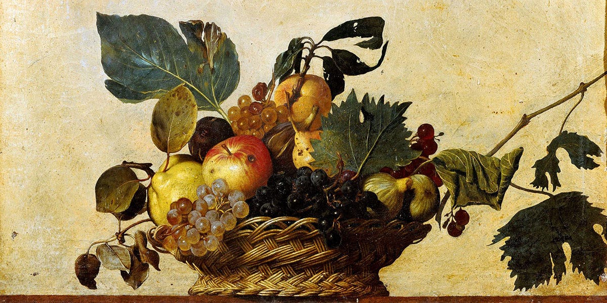 bodegon artistico cesto con frutas caravaggio