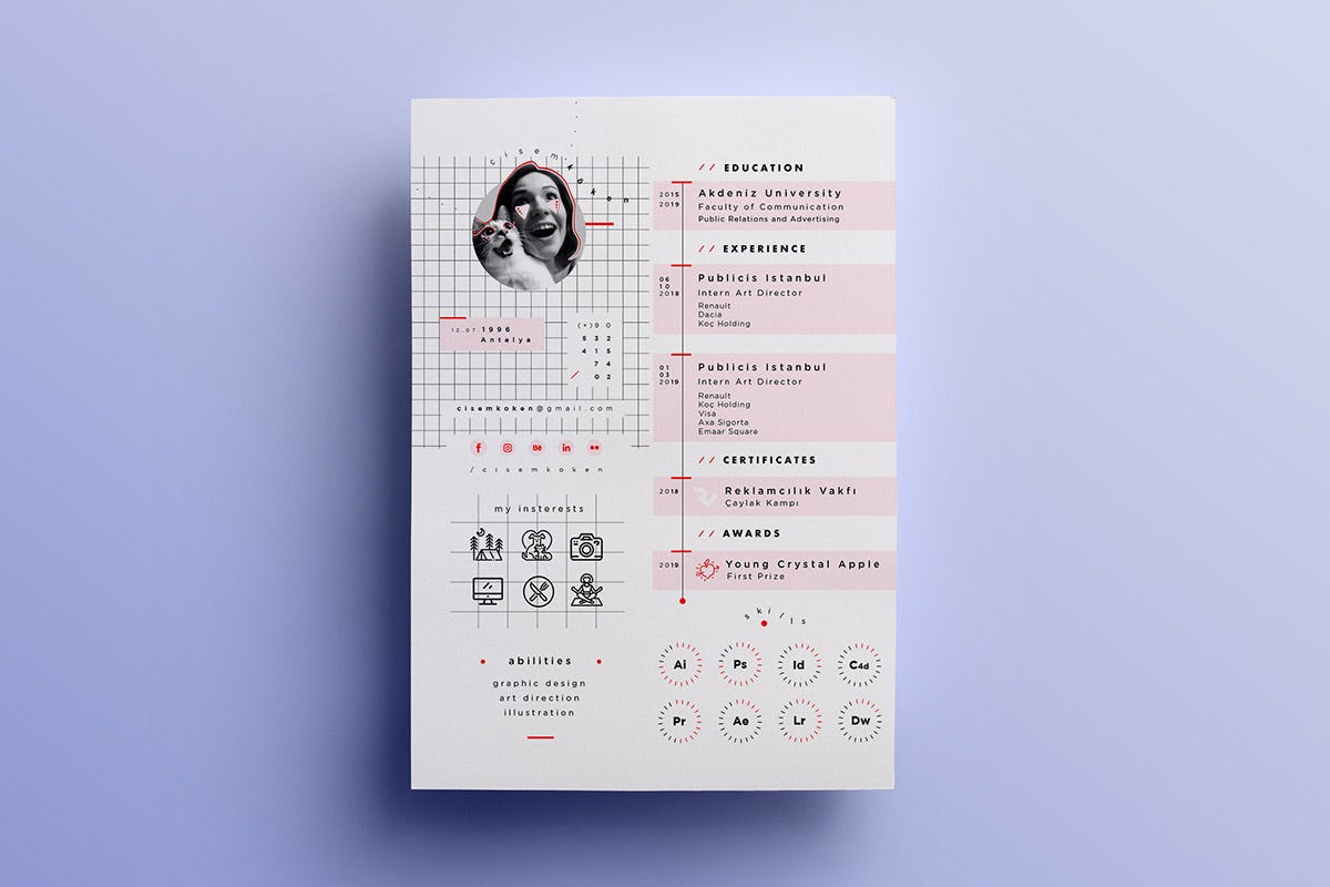 ejemplo de currículum creativo diseñado por Çisem Köken