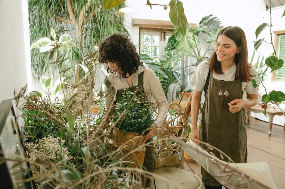 mujeres con su emprendimiento ambiental de plantas