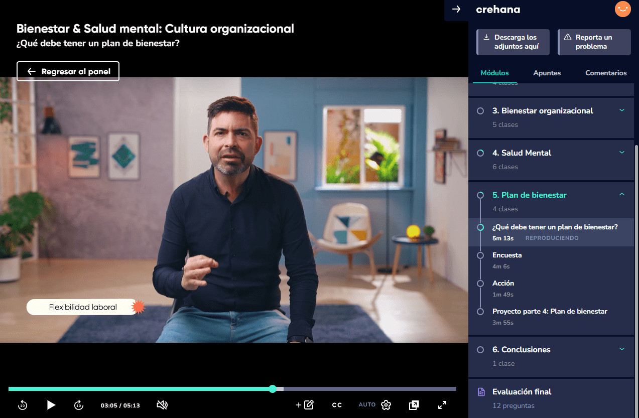 Curso de Bienestar & Salud Mental: Cultura Organizacional en la plataforma de Crehana