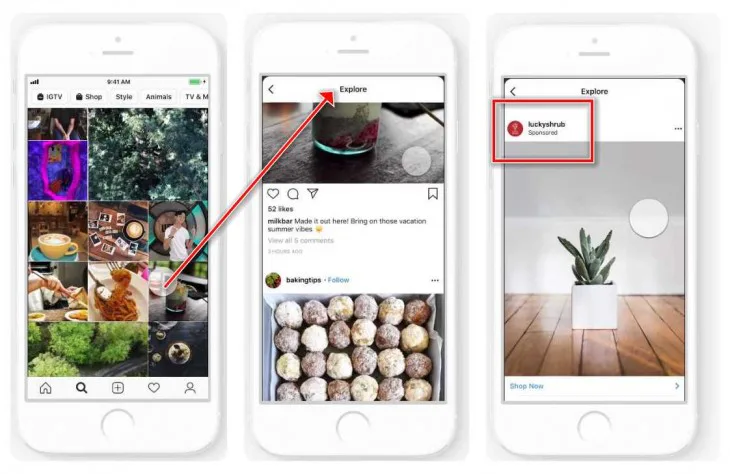 Anuncios en la pestaña Explorar de Instagram