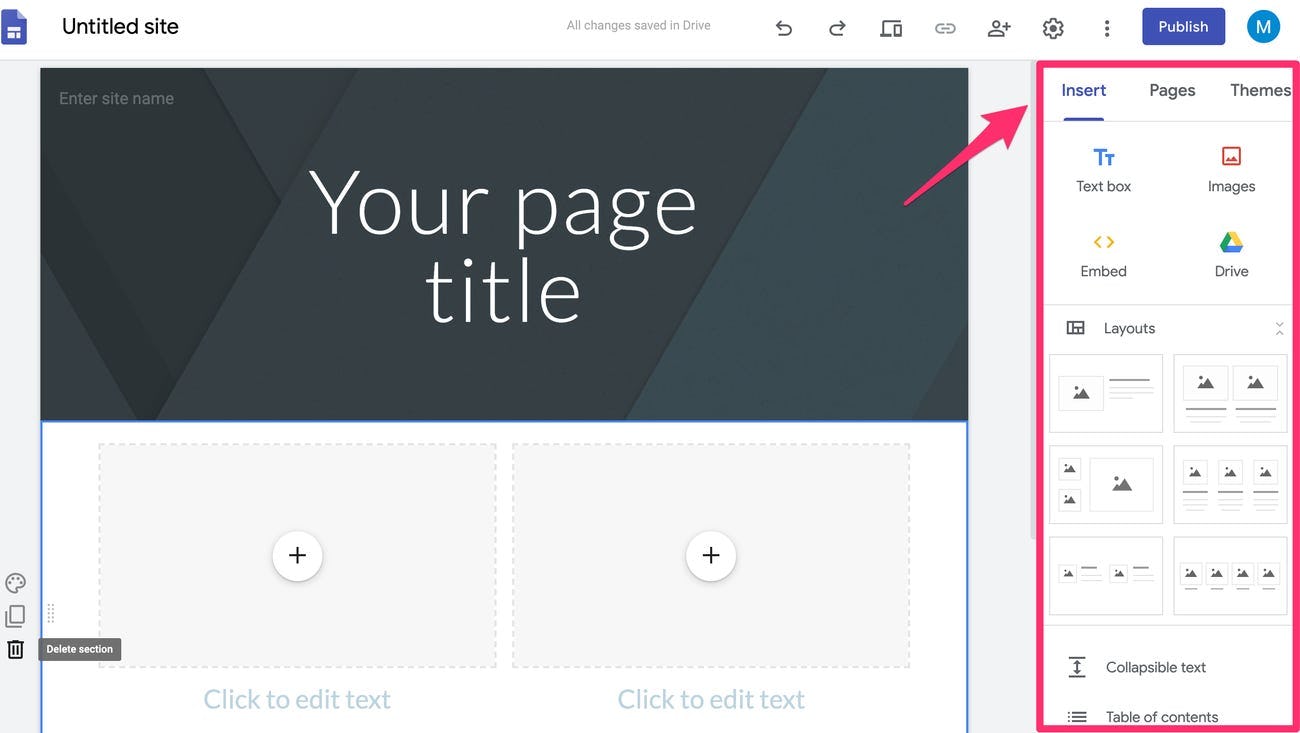 Diseñando página web con Google Sites
