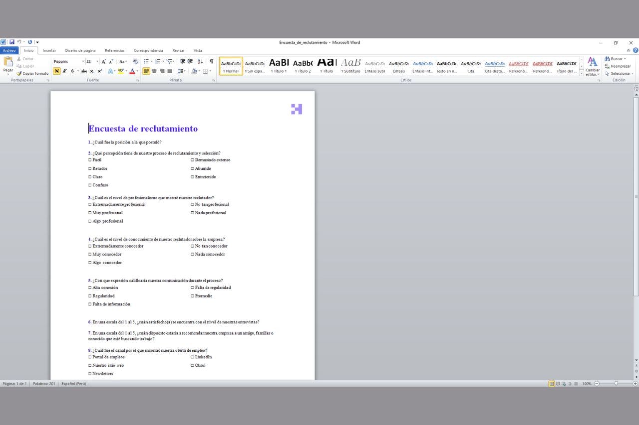 Encuesta de reclutamiento para áreas de Recursos Humanos