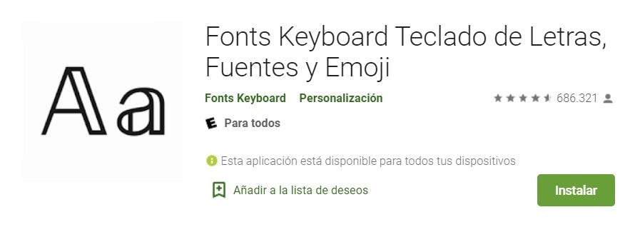 Teclado con nuevas fuentes para Instagram