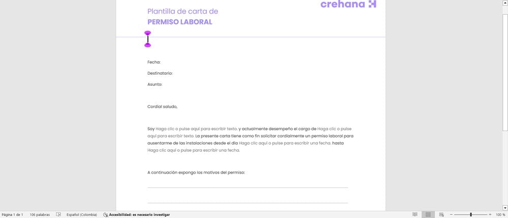 Carta de permiso laboral