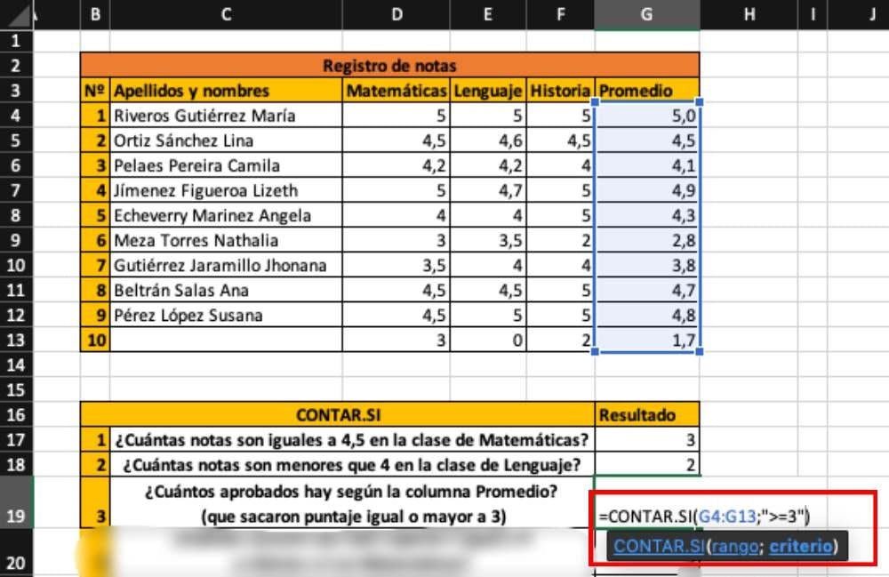 ¿Cuántos aprobados hay según la columna Promedio? (que sacaron puntaje mayor o igual a 3).
