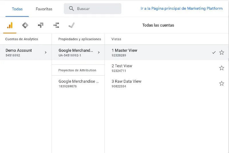 Perfil de administración de Google Analytics