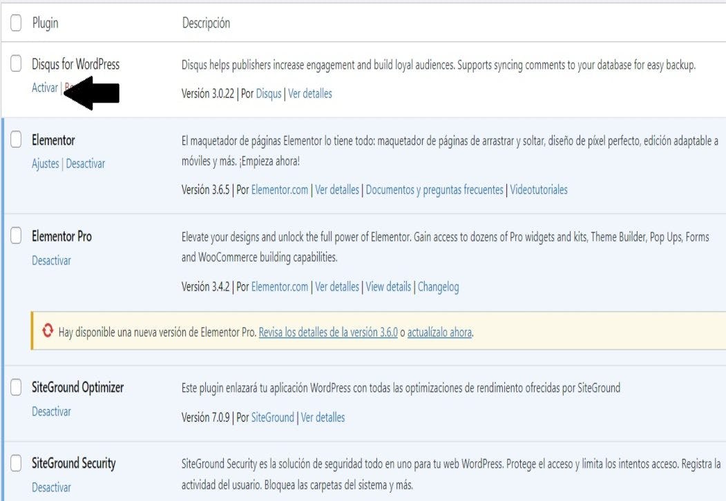 activación de plugin de comentarios
