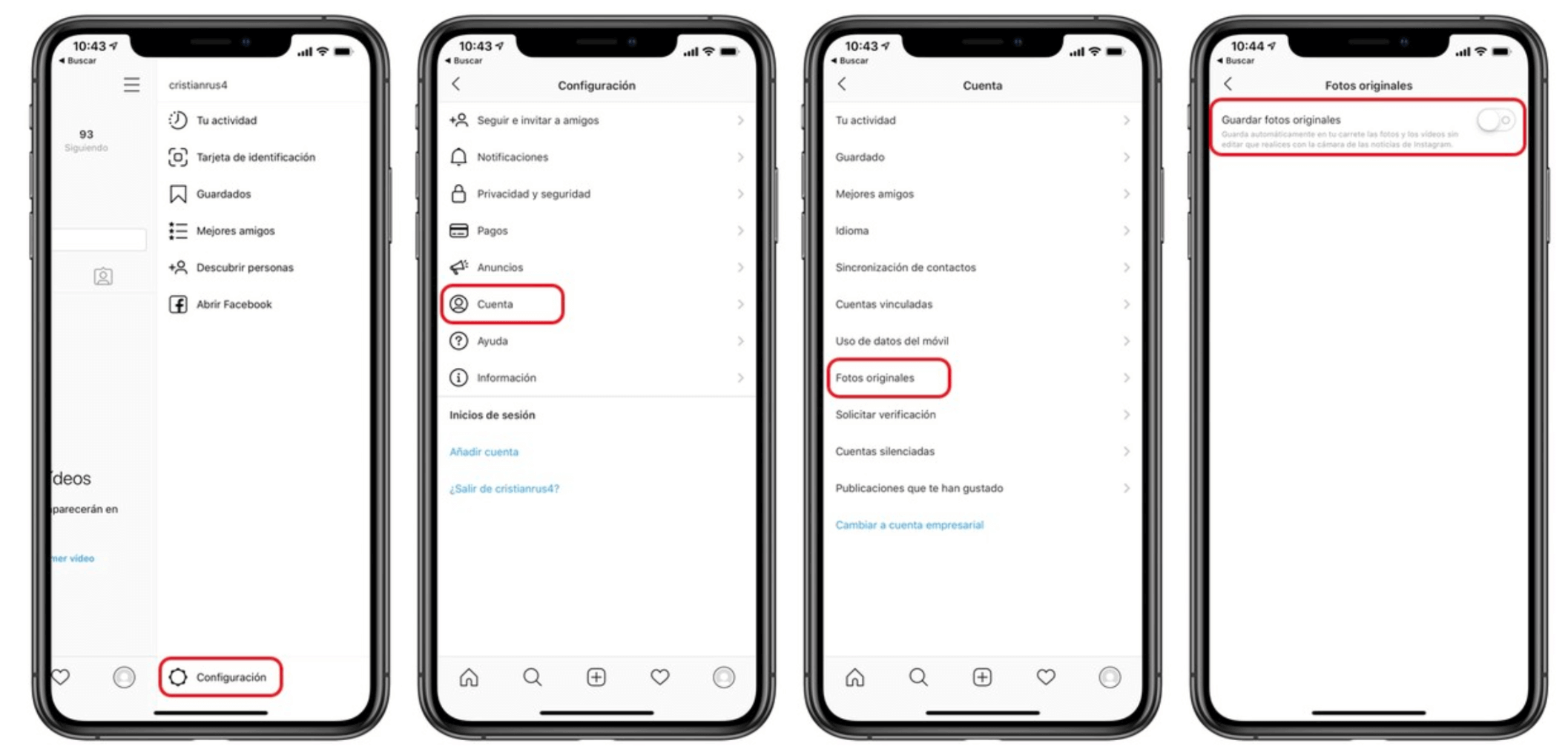 Instagram configuración
