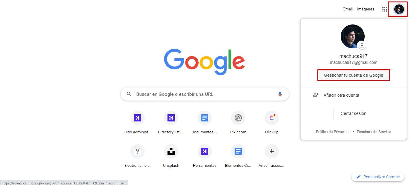 Opciones para entrar a cuenta de Google