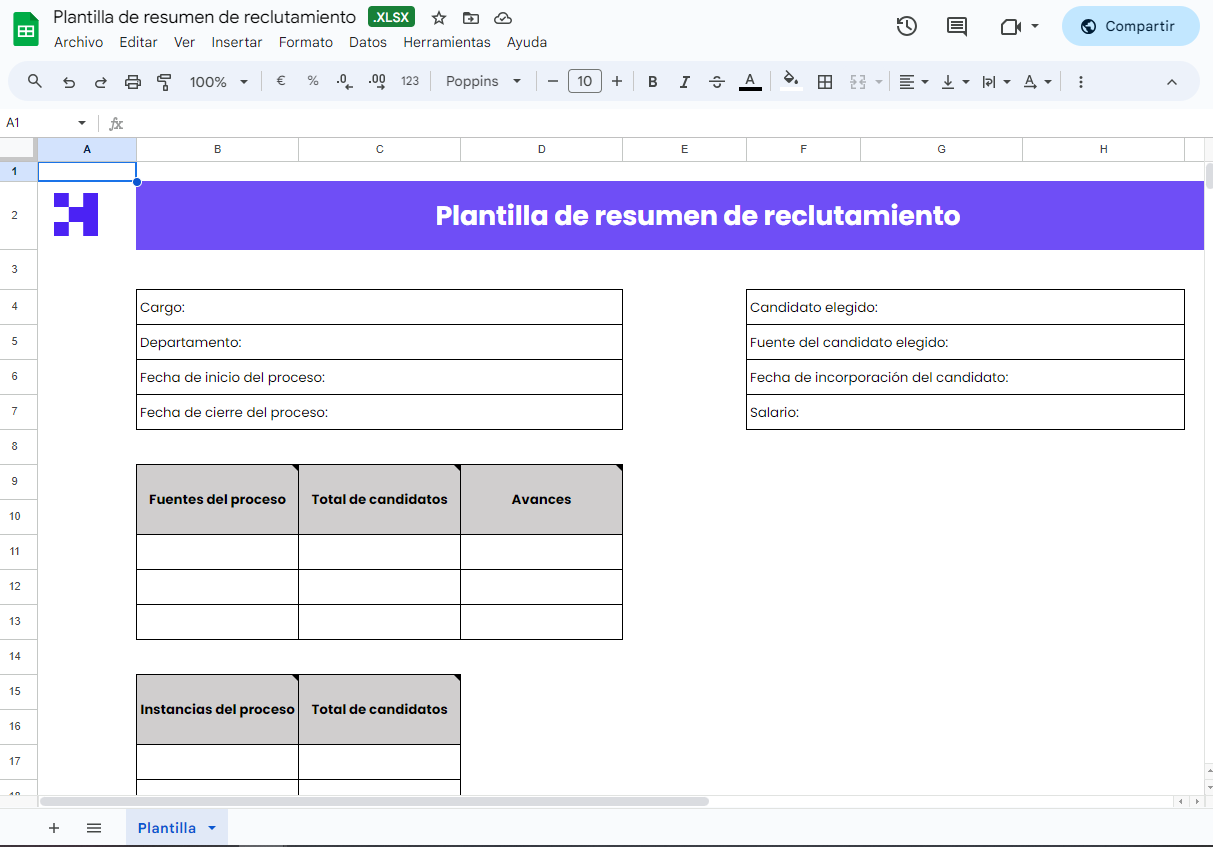 modelo de resumen de reclutamiento en Excel