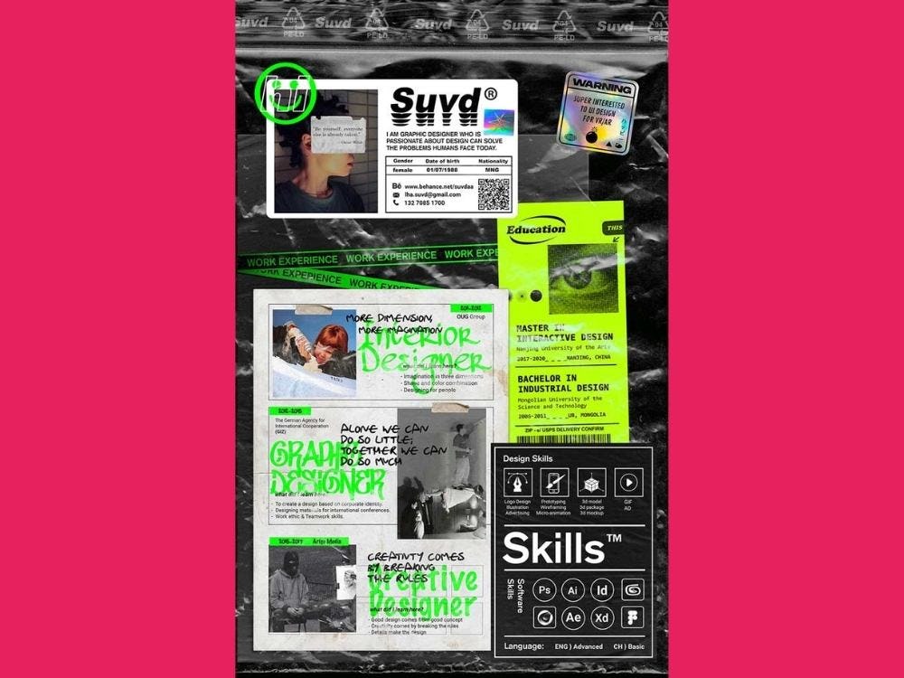 ejemplo de currículum creativo diseñado por Suvd Lkha