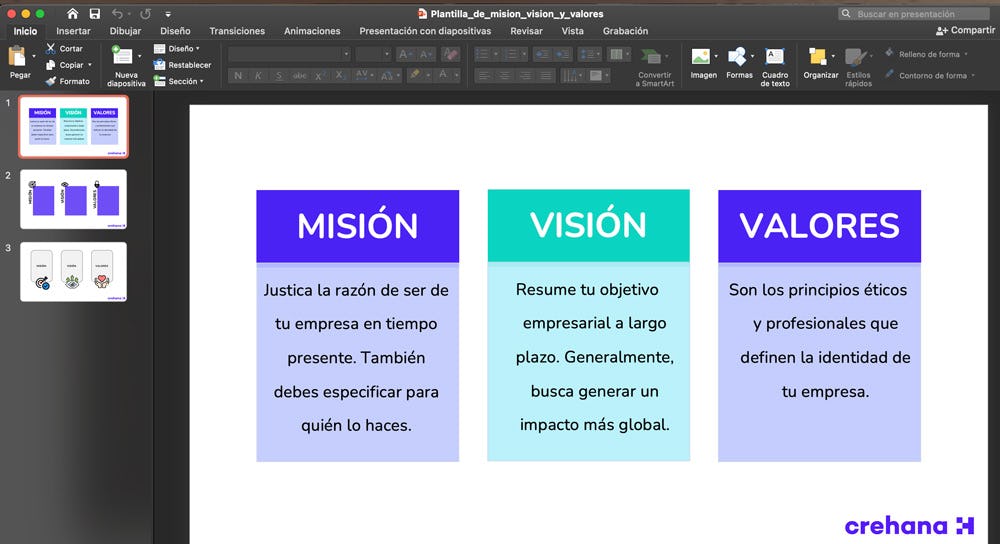 plantilla de misión, visión y valores corporativos