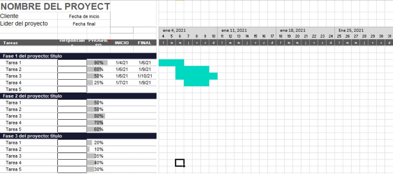 diagrama de Gantt en Excel Crehana